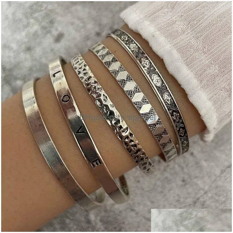 european and american fashion cuff bracelet set female opening arrow love diamond punk alloy silver gold black metal color bracelet jewelry