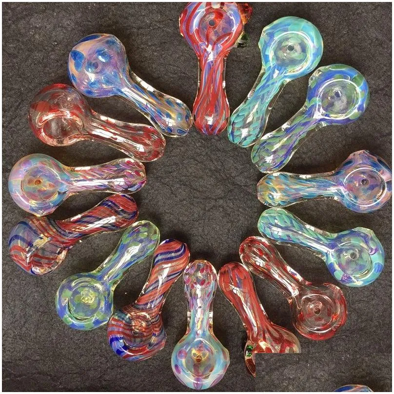 USA Glass Hand Pipes Tobacco Unique Pot Pipe Mini Small Bowl 2.95 Inches Fumed Pyrex Colorful Spoon Smoking Accessories