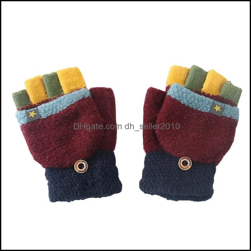 Kids Winter Warm Fingerless Glove Flip Cover Type Design Star Pattern Labeling Splicing Color Mitts Fashion Boy Girl Unisex Gloves 5 5sqa