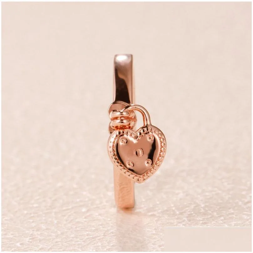 Wedding Rings Rose Gold Heart Shaped Padlock Ring For Pandora Real