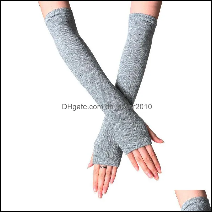 Unisex Long Fingerless Gloves Arm Cover Striped Cotton Wrist Sleeves Warmer Sleeve Knitted Gloves Womens