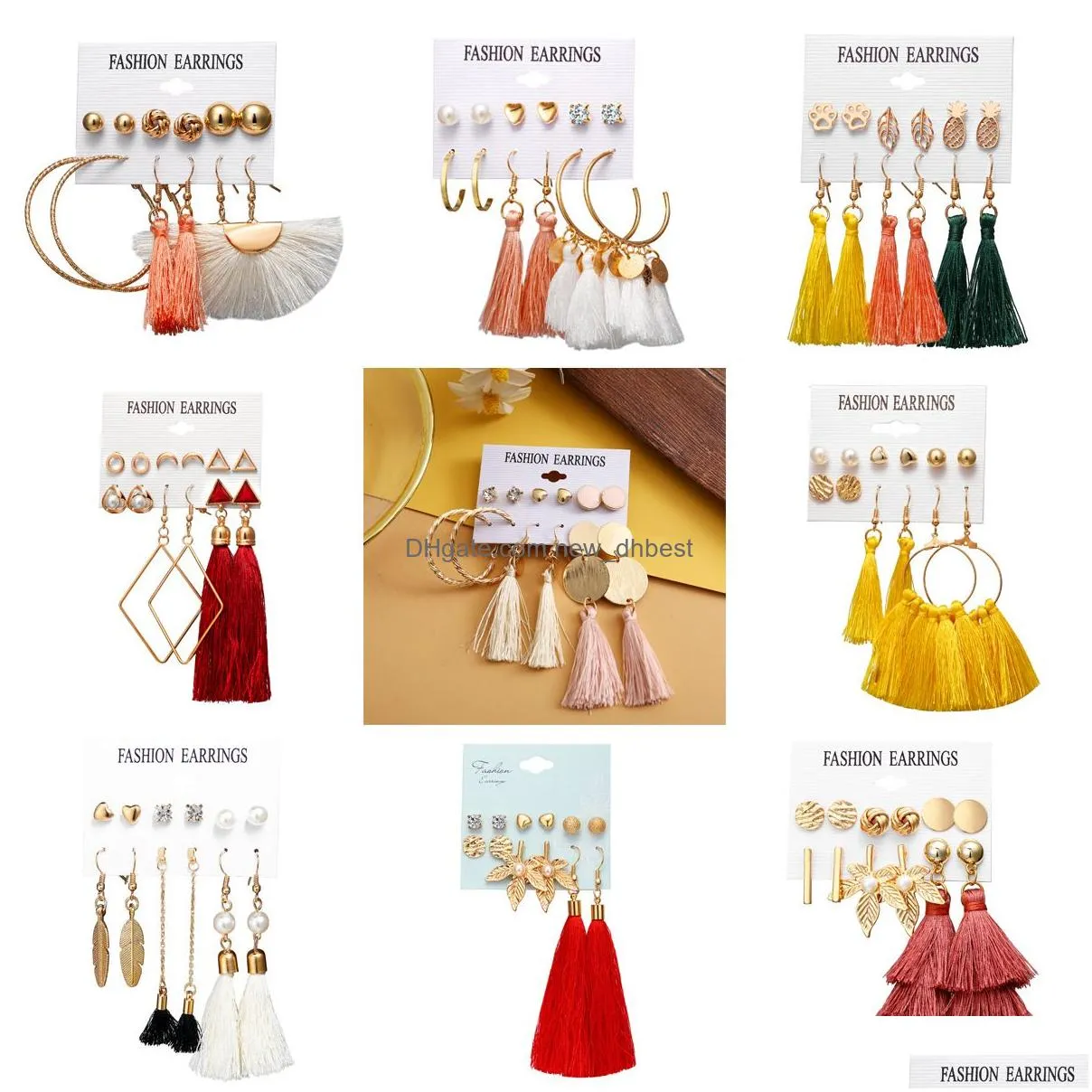 6-9pcs/set Tassel Acrylic Hoop Earrings For Women Bohemian Earrings Set Big Geometric Drop Earring Brincos Female DIY Fashion