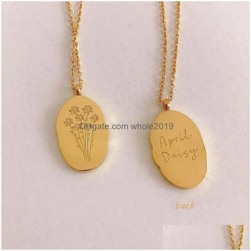 2023 Hot 12 Birth Month Flower Design Pendant Necklaces 18K Gold Plated 316L Stainless Steel Necklace For Birthday Gift