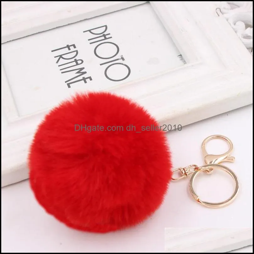 Gold Rabbit Fur Ball Keychain fluffy keychain fur pom pom portachiavi porte clef Key Ring Key Chain For Bag