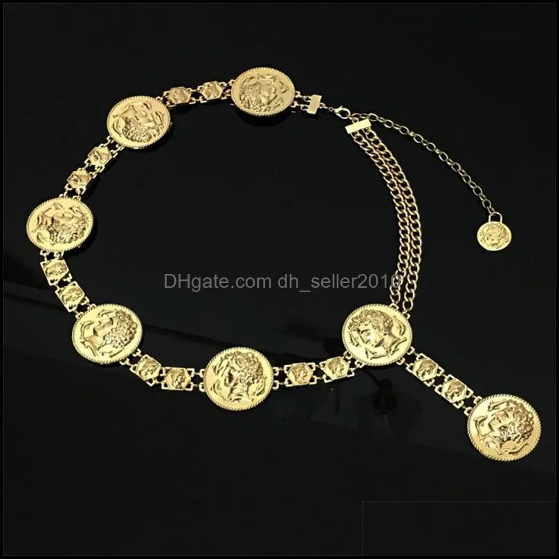 New fashion luxury designer brand chain belt for women Golden coin dolphins portrait metal waist belts Apparel accessories 06 171 Q2