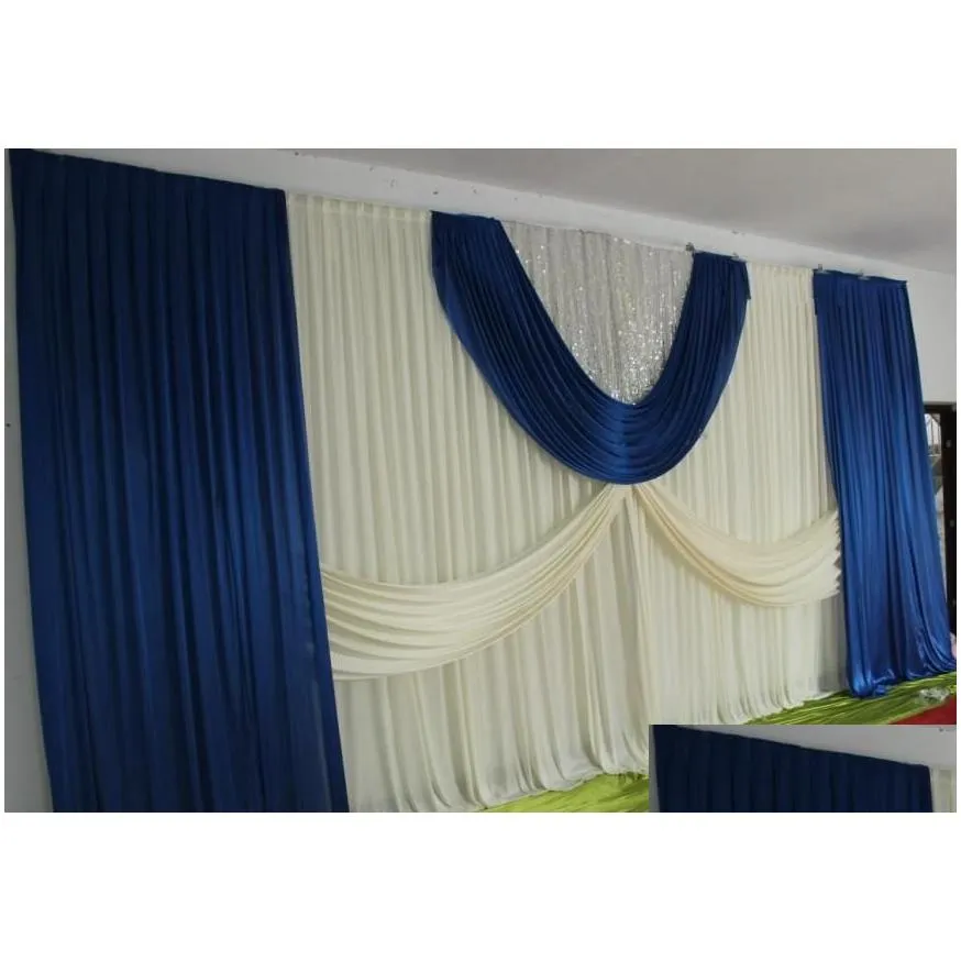 Party Decoration 3*6m Wedding Backdrop Curtain With Swag Backdrop/wedding Navy Blue Ice Silk Stage Curtains/ DHL
