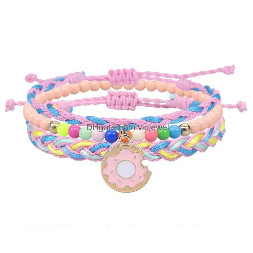 three in one multilayer woven cotton rope sweet candy icecream identification bracelets lucky tibetan string bracelet handmade braid jewelry for women