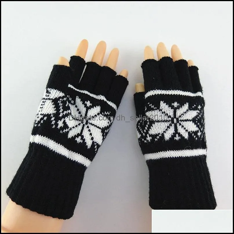 Winter Half Finger Glove Snow Flower Pattern Design Keep Warm Anti Wind Expose Fingers Mitts Fashion Outdoor Sport Adult Gloves 3 5lc