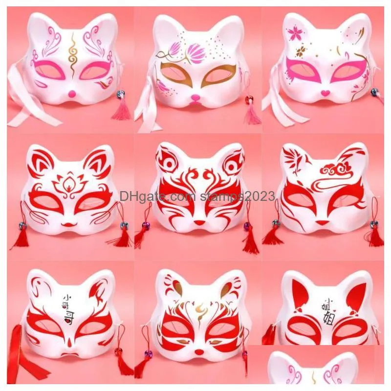 halloween party mask japanese style fox cat tiger cosplay cherry blossoms half face masks masquerade christmas decorations
