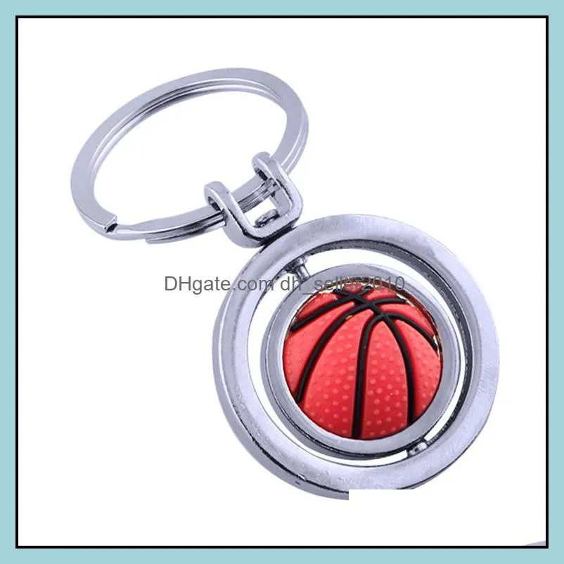 Men metal Keychain Pendant Rotate Golf basketball football Car Key Chain Ring Holder Jewelry