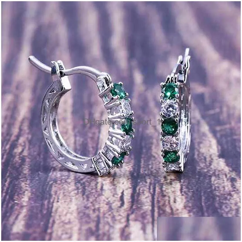 fashion womens 925 sterling silver circle hoop earring luxury sapphire emerald gemstone earrings jewelry gifts e11024