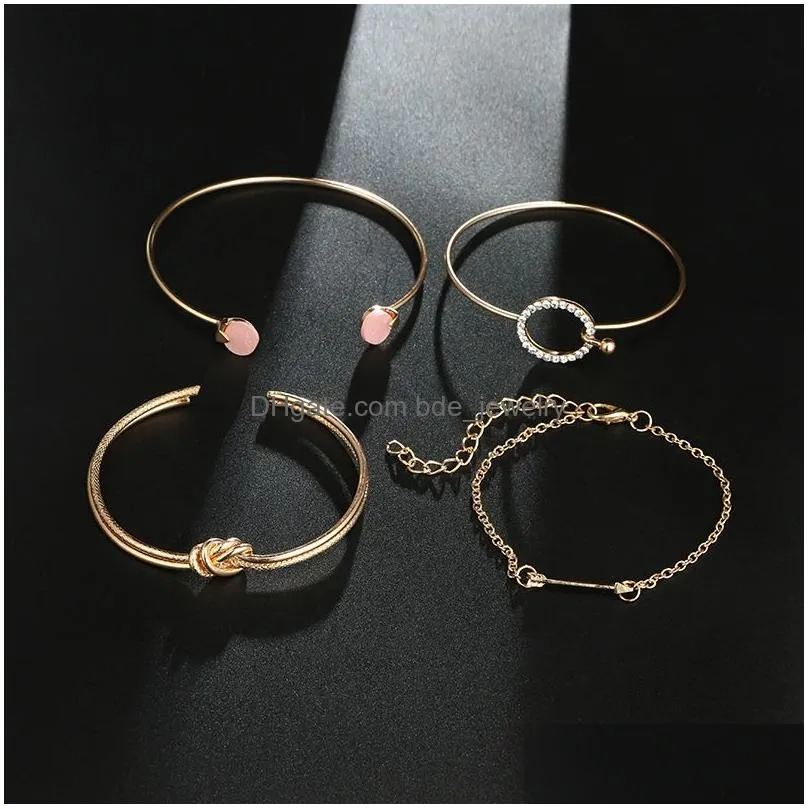 american and european fashion cuff bracelet women girls gold open bracelets arrow gemstone circle bangles jewelry set b09141