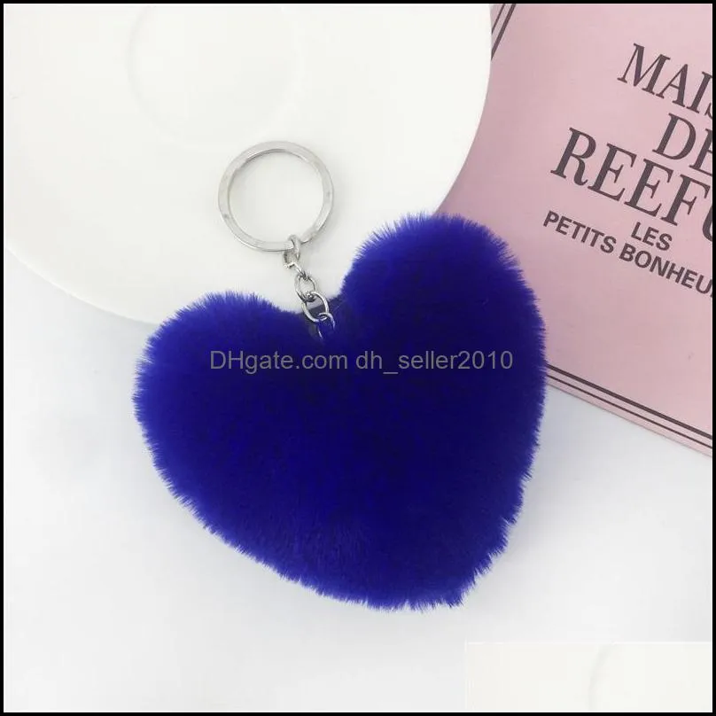 Faux Soft Keyrings Rabbit Pom Pom Heart Keychain Alloy Key Ring Fluffy Fur Ball Keychains Women Bag Cell Phone Car Charm Pendant