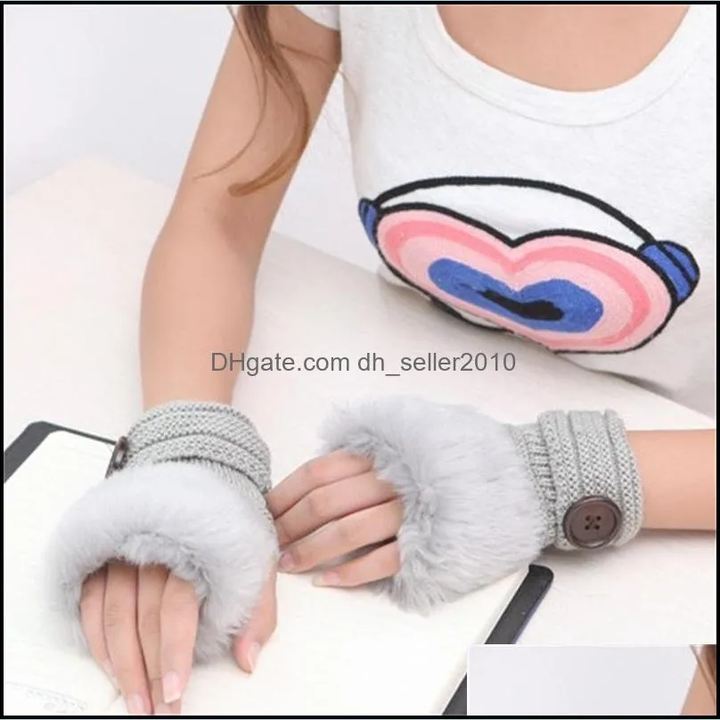 Button Fingerless Glove Multi Pure Colors Handmade Knitting Wool Gloves Womens Winter Anti Cold Keep Warm Buttons Mitts 4 4sq L2
