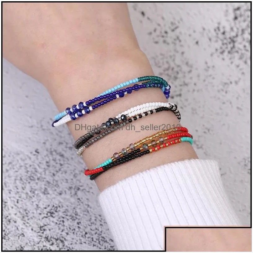 Charm Bracelets Bohemian Colorf Glass Seed Beads Bracelet 3 Layer Boho Mixed Trilaminar Braid For Women Girls With Friendship Card Dr