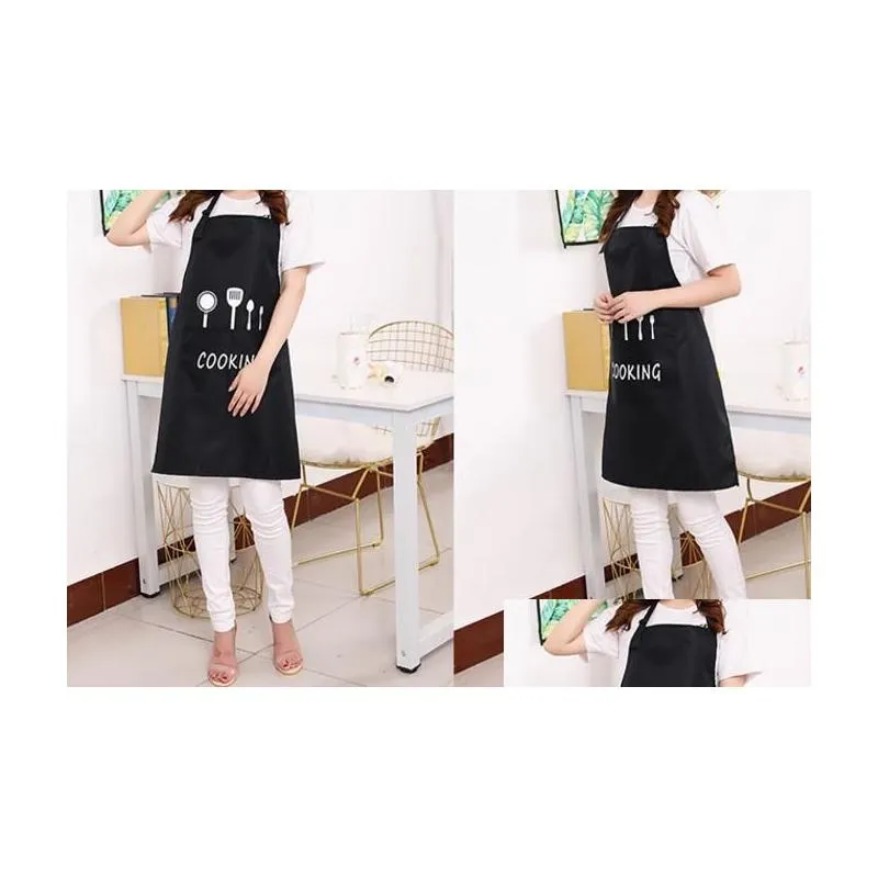 Aprons with Front Big Pocket Waterproof Oil Proof Kitchen Knife Fork Print Apron Cooking Baking Household Cleaning Tools Home Textiles