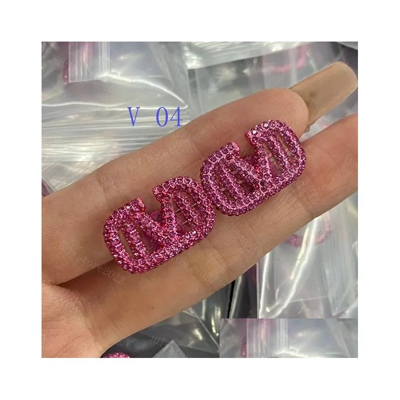 Women Stud Earring Designers Jewelry Diamond Earrings Huggie Letter Ear Studs Pink Big Size Luxury Hoops Fashion Gold 925 Silver Love Earrings Bijoux De Luxe