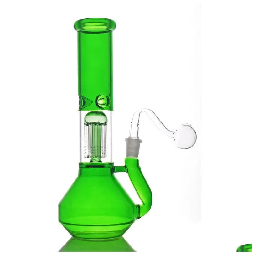 16 styles Glow In The Dark Beaker Bong bubbler Water Pipe 8 arm tree perc recycler fab egg Dab Oil Rig with male banger nail clear