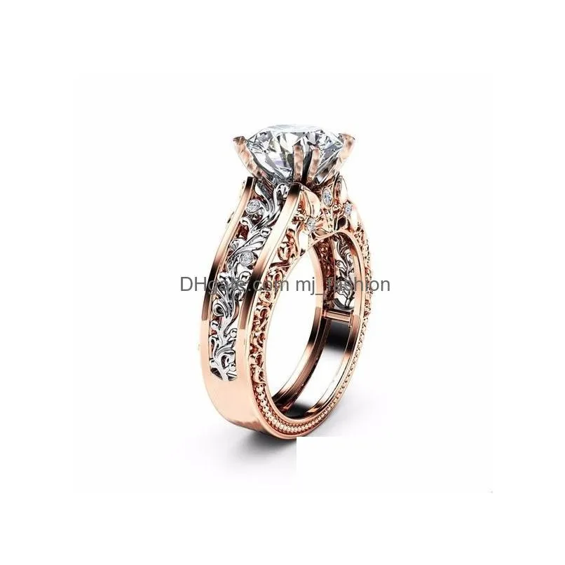 Luxury 14k Rose gold Plated Two Tone Ring Womens Ruby Diamond Engagement Ring Wedding Party Jewelry