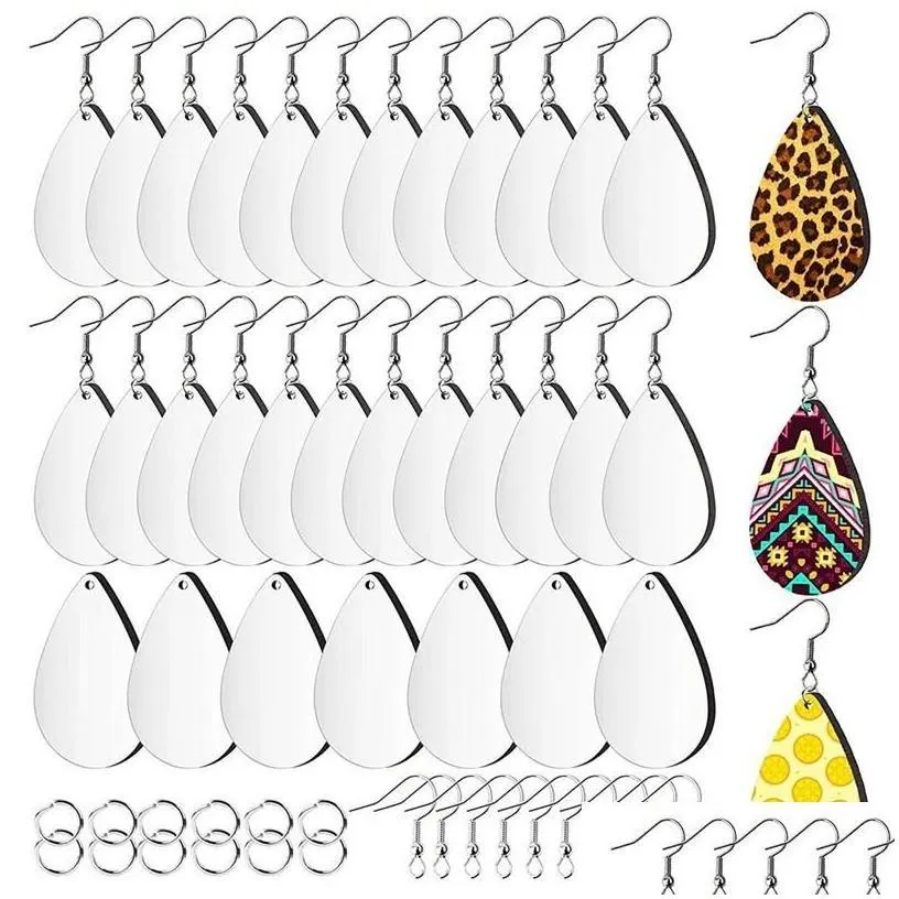 Keychains Lanyards Sublimation Blank Earrings Unfinished Teardrop Heat Transfer Printing Pendant For Jewelry Diy Making Drop Deliv