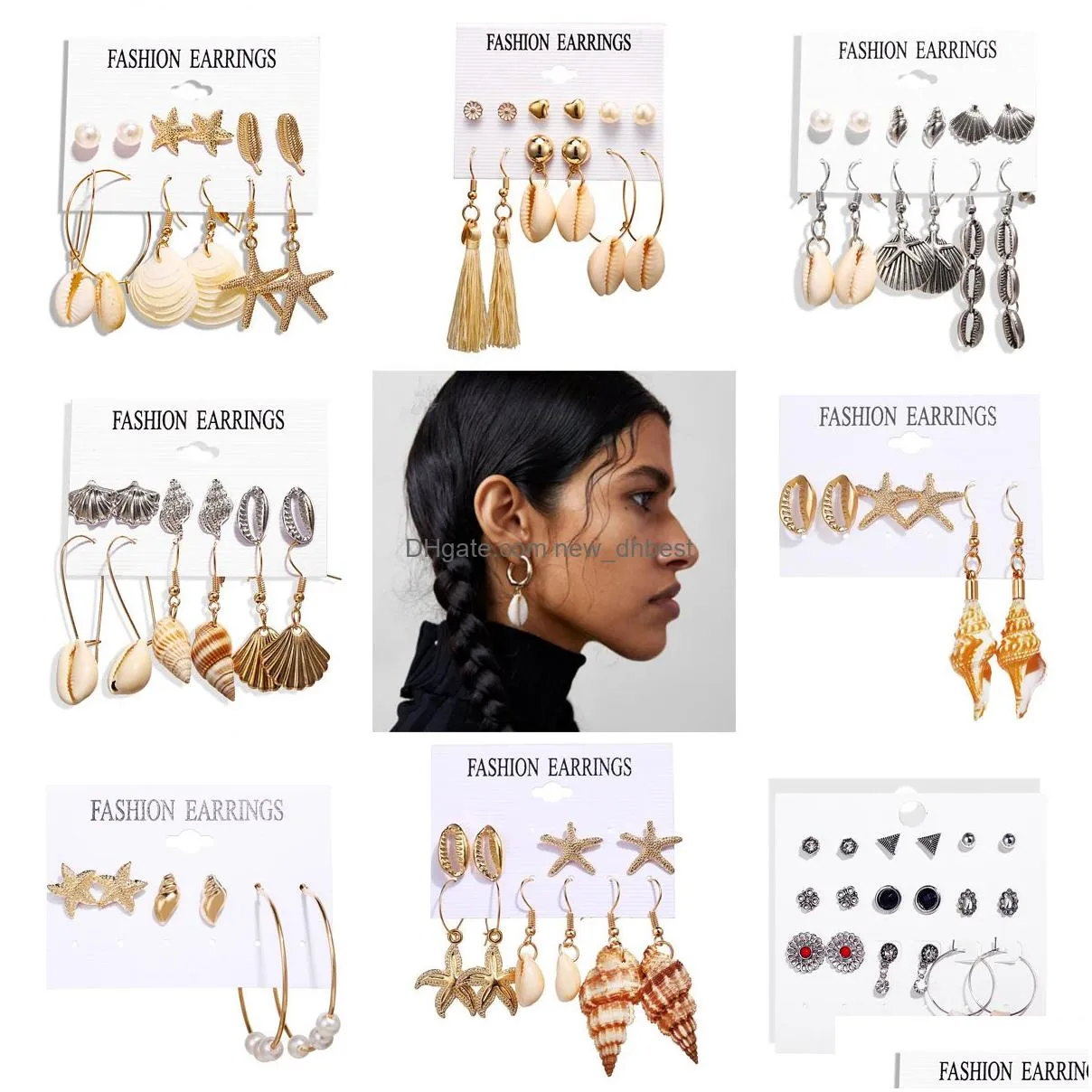 6-9pcs/set Tassel Acrylic Hoop Earrings For Women Bohemian Earrings Set Big Geometric Drop Earring Brincos Female DIY Fashion