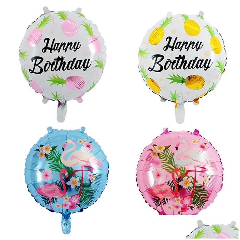 Party Decoration 18 Inch Round Hawaiian Balloon Flamingo Aluminum Foil Wine Glass Leaf Birthday