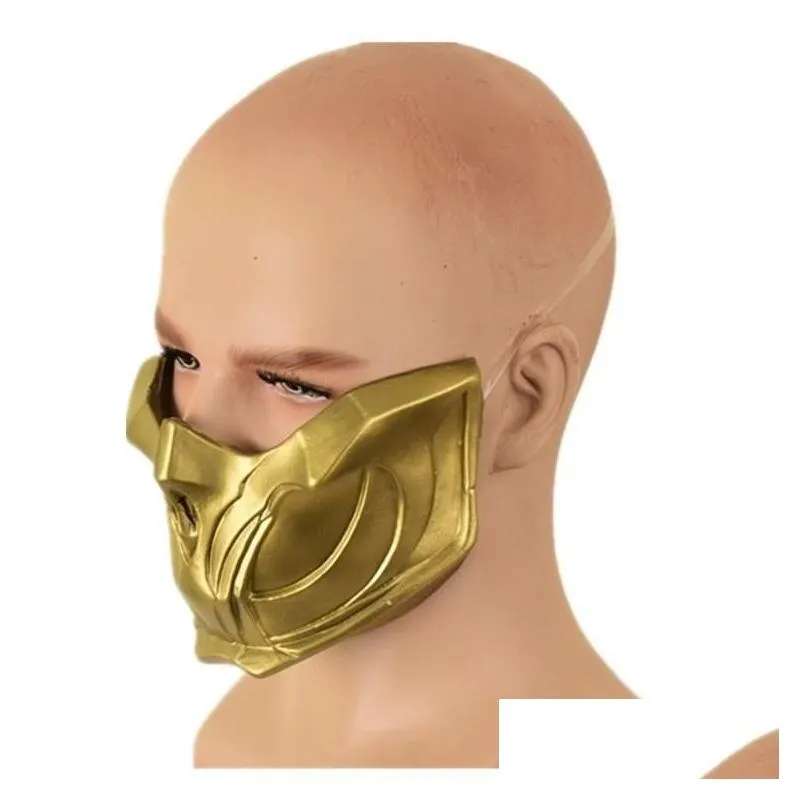 Other Event & Party Supplies Game Mortal Kombat SCORPION Cosplay Mask Golden Half Face Latex Women Men Halloween