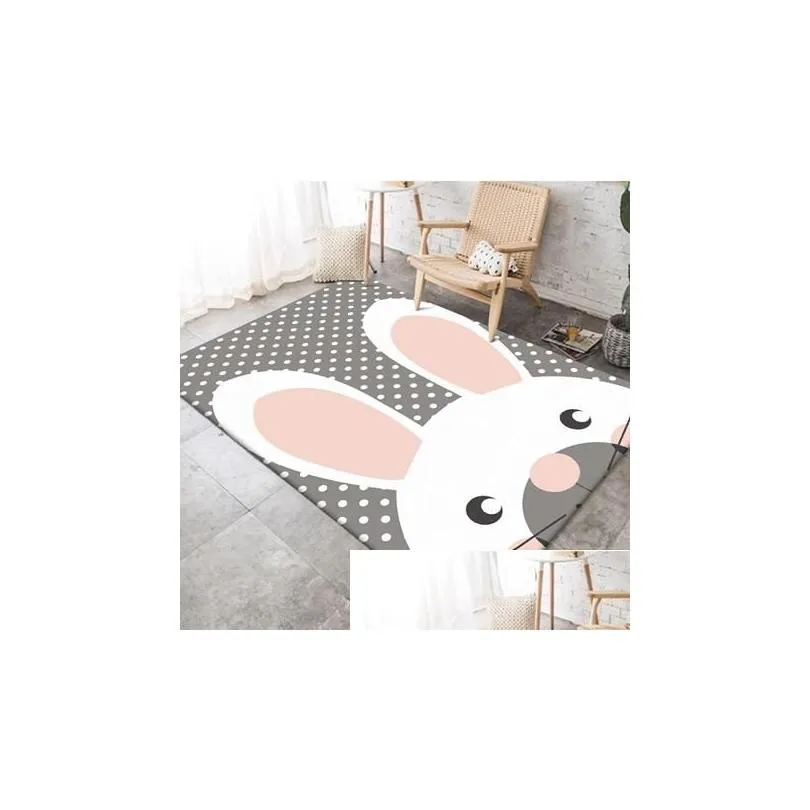Carpets Cute Cartoon Large Carpet Children Climb Baby Play Mat Anti Skid Bedroom Pink Grey Area Rug And Kids Room Tapete