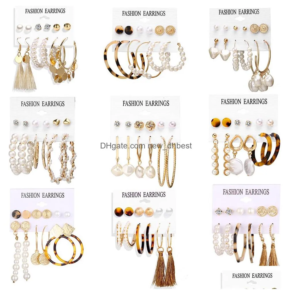 6-9pcs/set Tassel Acrylic Hoop Earrings For Women Bohemian Earrings Set Big Geometric Drop Earring Brincos Female DIY Fashion