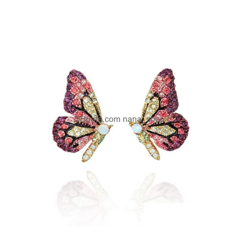 New Fashion Butterfly Wings Stud Earrings Female Rhinestone Wild Personality Metal Earrings Sweet Romantic Jewelry