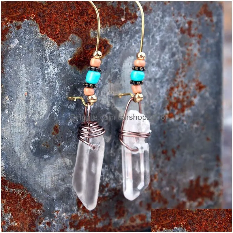 natural gemstone handmade copper earring for women girls european and united states fashion seedbeads crystal dangle earrings