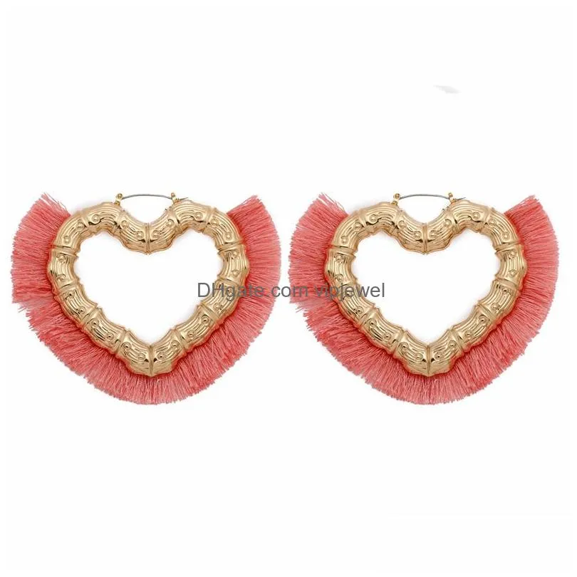 12 colors fashion statement dangle earrings for women vintage ethnic drop boho love heart tassel earring party eardrop accessories girls