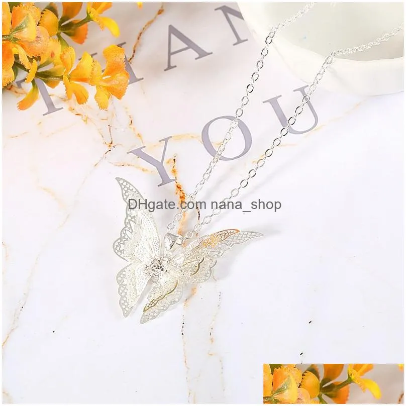 925 Sterling Silver Pendant Necklace American European 3D Butterfuly Necklace Girls Jewelry Wholesale