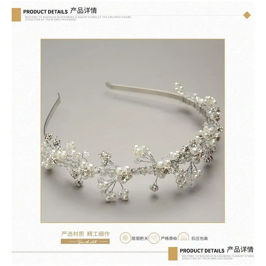Elegant Wedding Headpieces Silver Flower Crystal Pearl Hair Ornaments Prom Party Women Hair Accessories Bridal Headwear