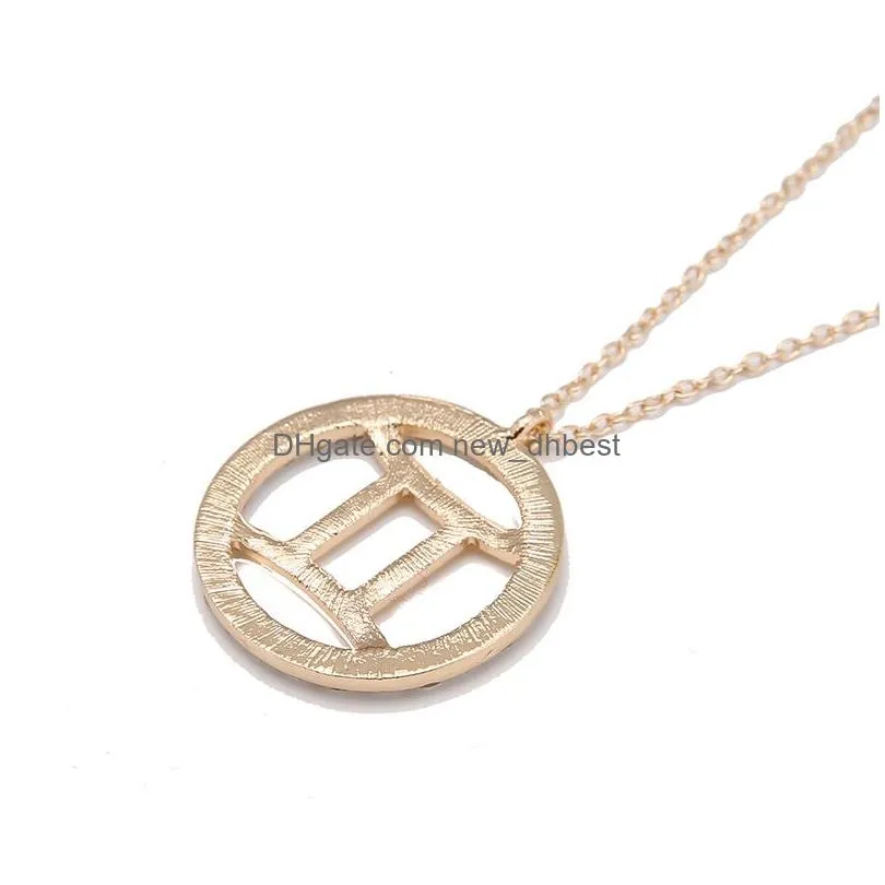 New 18k Gold Zodiac Sign Round Pendant Necklace Aries Gemini Libra 12 Constellation Classic Necklace Diamond Jewelry