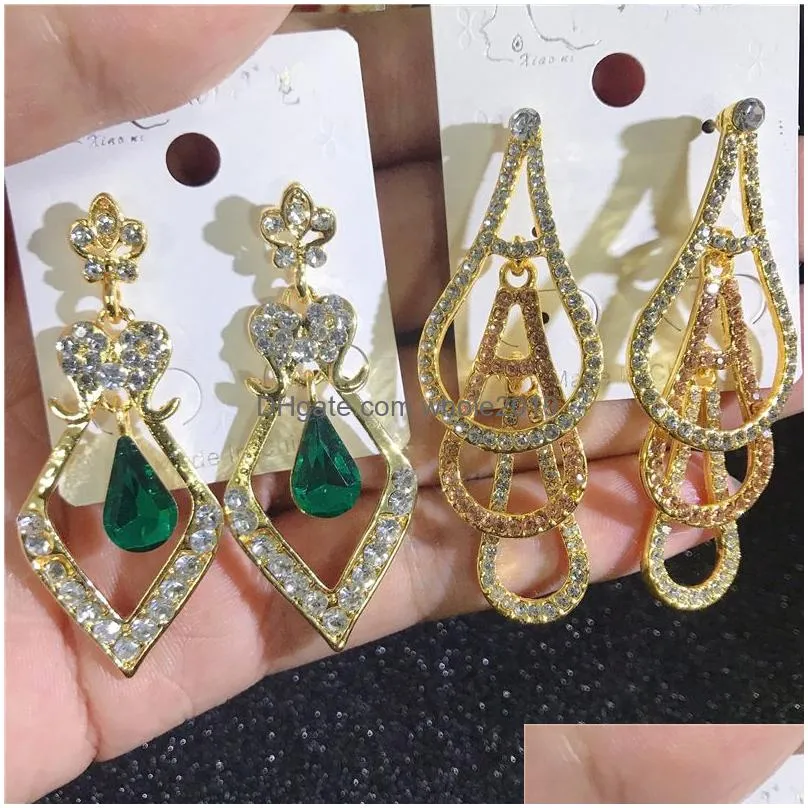 Europe United States retro Colorful Rhinestone Women drop earrings Long bohemian glass drill temperament Wedding Jewelry