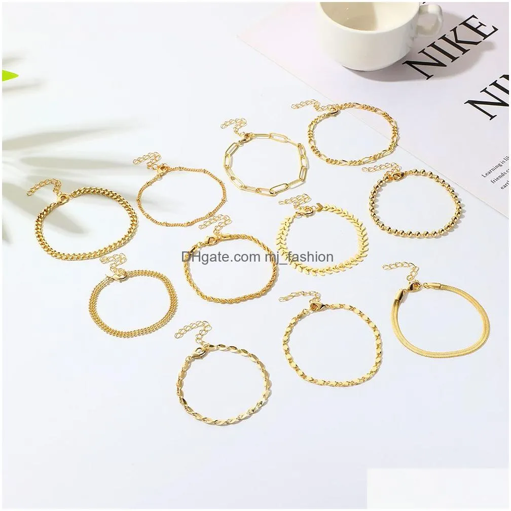 Italian Style Snake Figaro Cuban Paperclip Link Chain Hip Hop Bulk Jewelry 18k Gold Plated Men Women Stacking Chain Bracelets