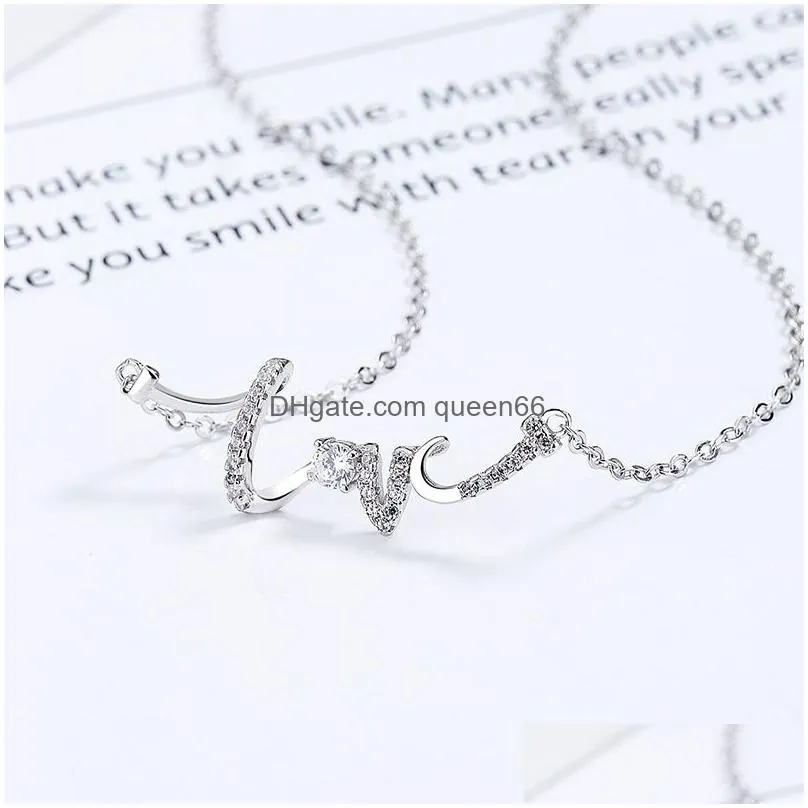 Personalized Love Necklace 925 Sterling silver Zircon Letter Jewelry for Women