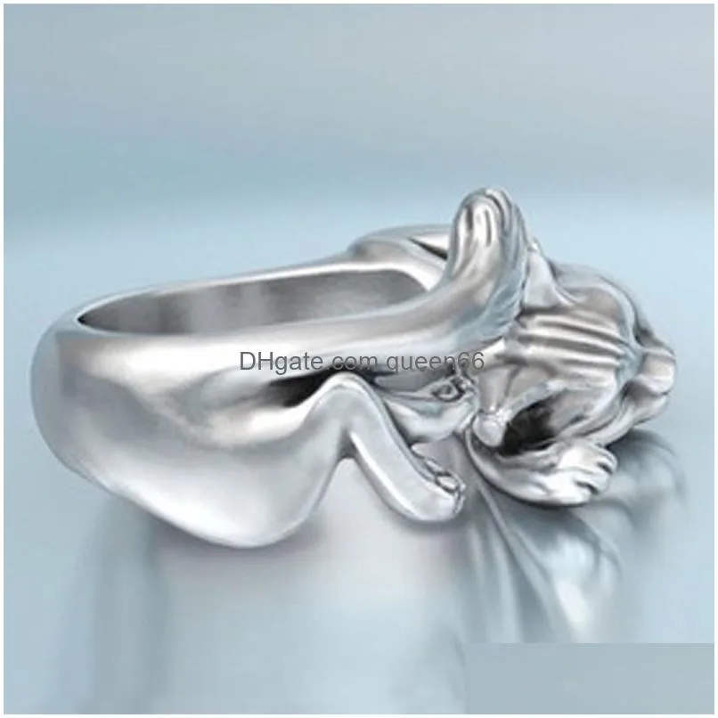 Hot Selling 925 Sterling Silver Lovely Cat Ring Jewelry Fashion Vivid Animal Finger Ring for Men Women RI2103053