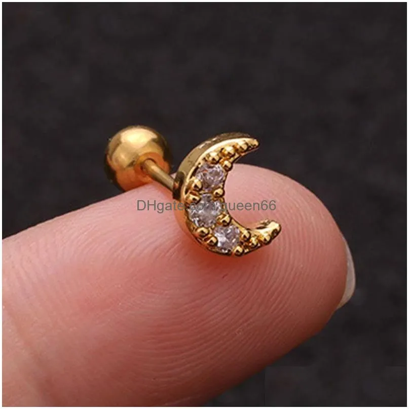 925 Silver Gold Wing Leaf Flower Butterfly Moon Star Stud Earrings Cute Korean Jewelry Huggies Diamond Earring