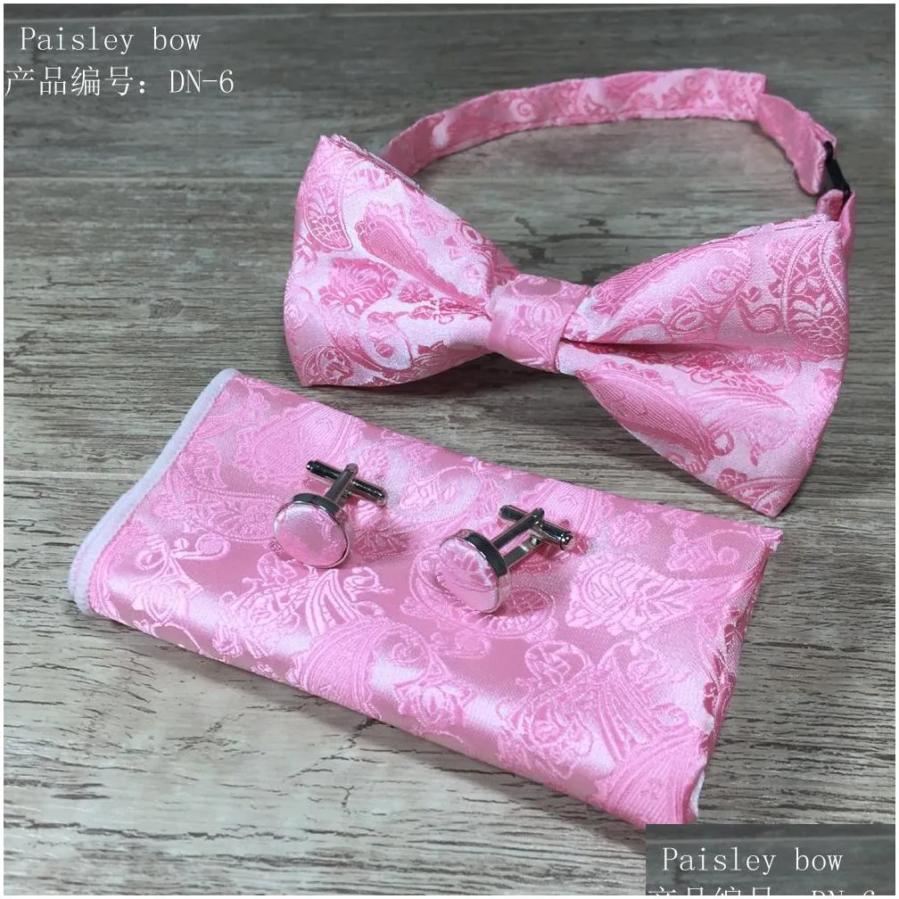 Paisley Bow Tie Set ie And Hanky & Cufflinks Silk Jacquard Men Butterfly BowTie Pocket Square Handkerchief Suit Wedding