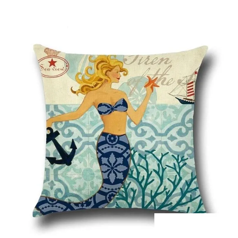 Sea Pattern Cotton Linen Throw Pillow Cushion Cover Car Home Bed Decoration Sofa Decorative Pillowcase1 Cushion/Decorative