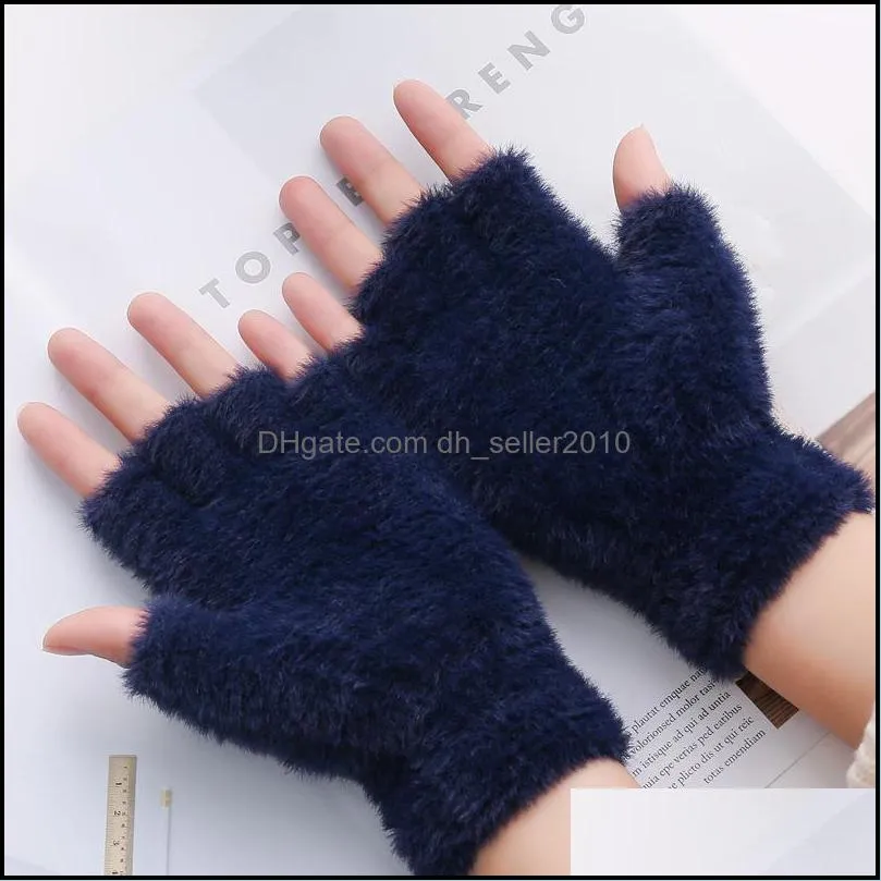 Fashion Lady Fingerless Glove Pure Color Autumn Winter Stay Warm Half Finger Mitt Thickening Anti Cold Womens Expose Fingers Gloves 7 8js