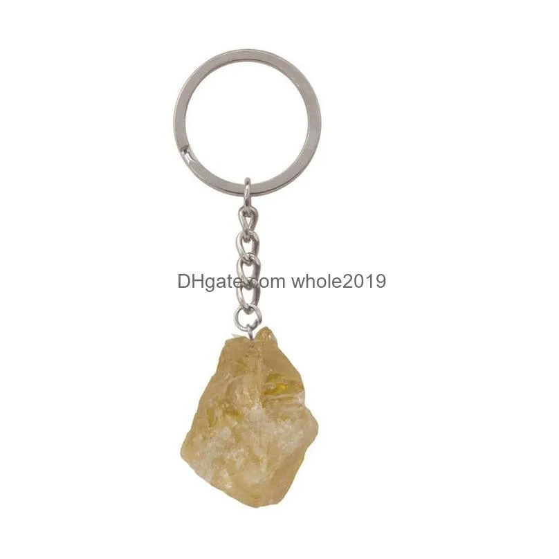 Hot Selling Natural Gemstone Pendant Keychain Men Womens Lucky 25-30mm Jade Quartz Amethyst Car Keyring Jewelry