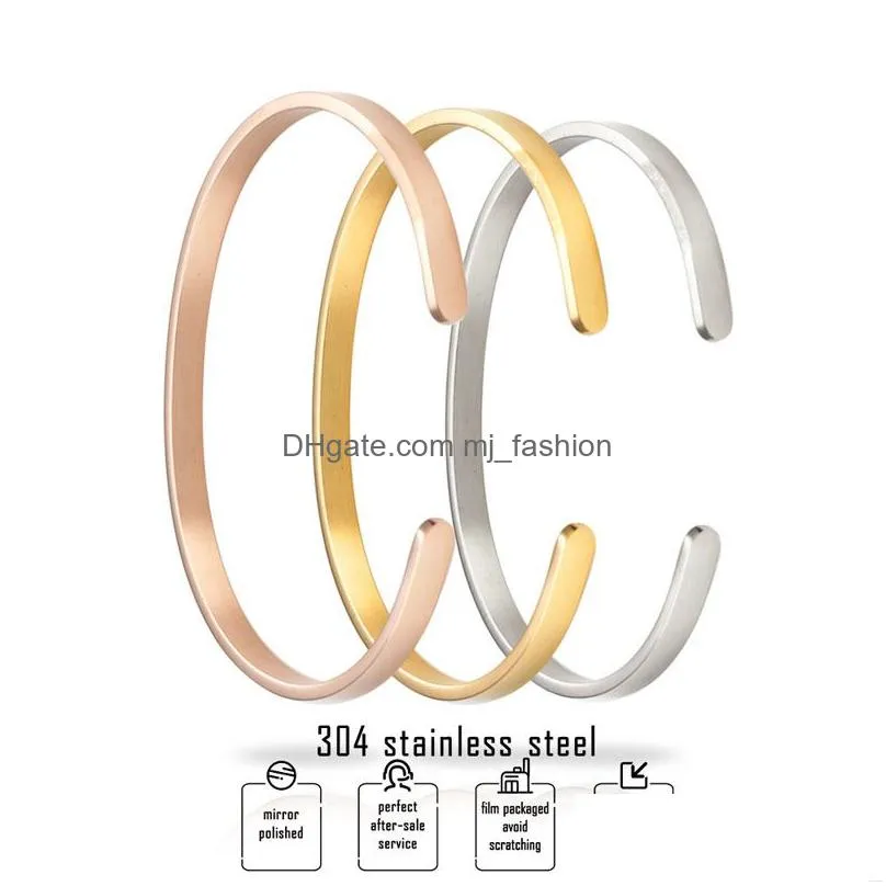 Trendy 4mm 304 stainless steel bracelet cuff bracelets Fashion Personalized Bangle Plain Titanium Steel Bangle Gifts For Women