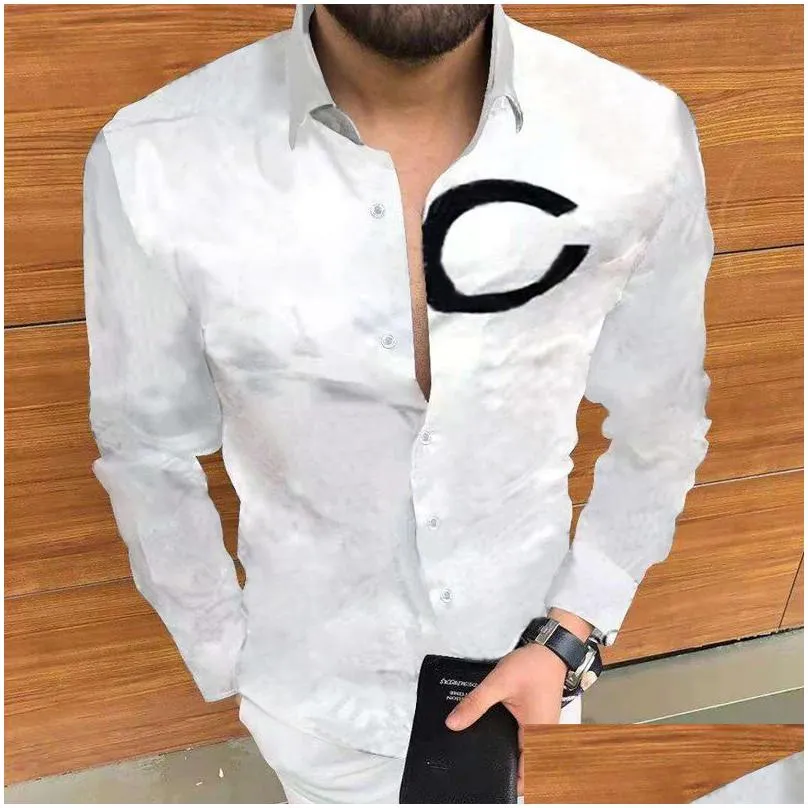 4 Styles Mens Dress Shirts Hawaii Letter Printing Designer Shirt Slim Fit Men Fashion Long Sleeve Casual Male Clothing