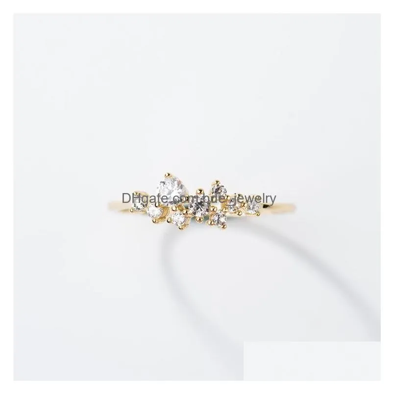 cluster ring with side stones cluster 14k gold plated brilliant multistone diamond chic wedding ring