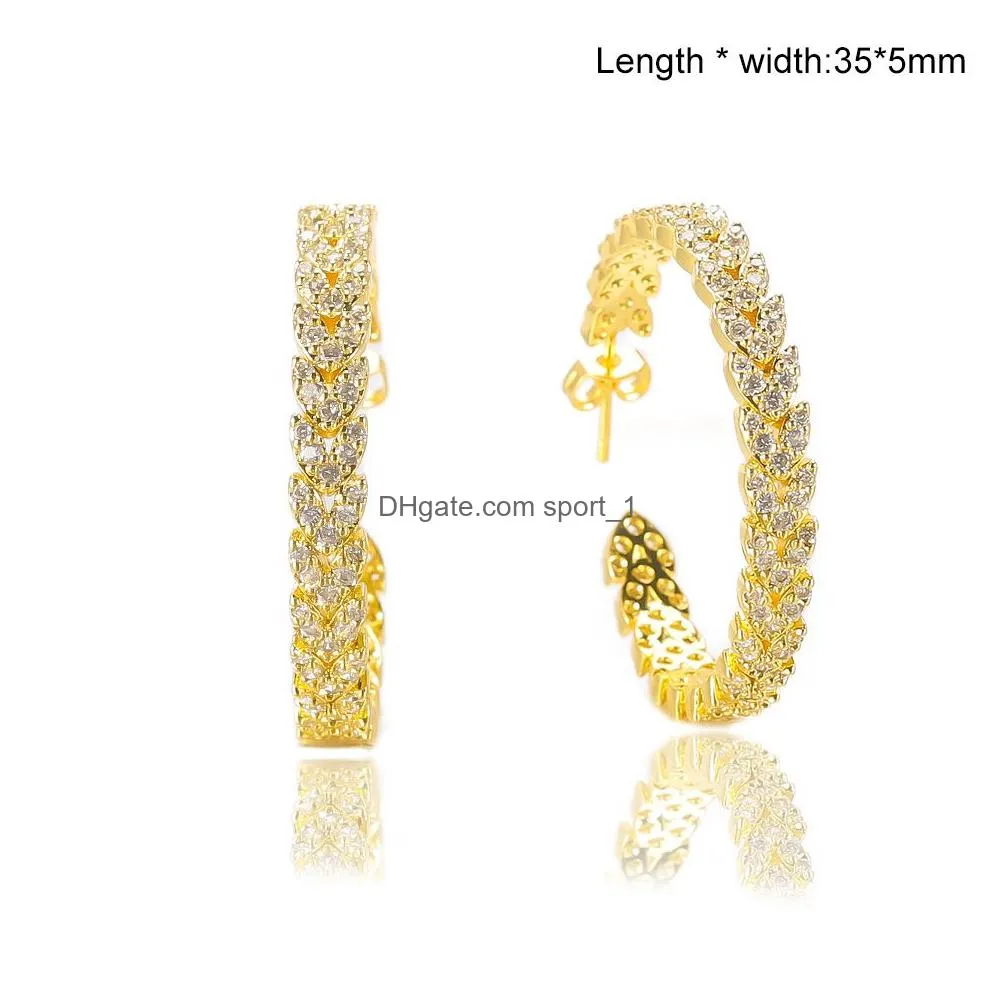 rainbow color cz stone hoop earring 18k gold high quality cubic zirconia diamond stud earring with jewelry box