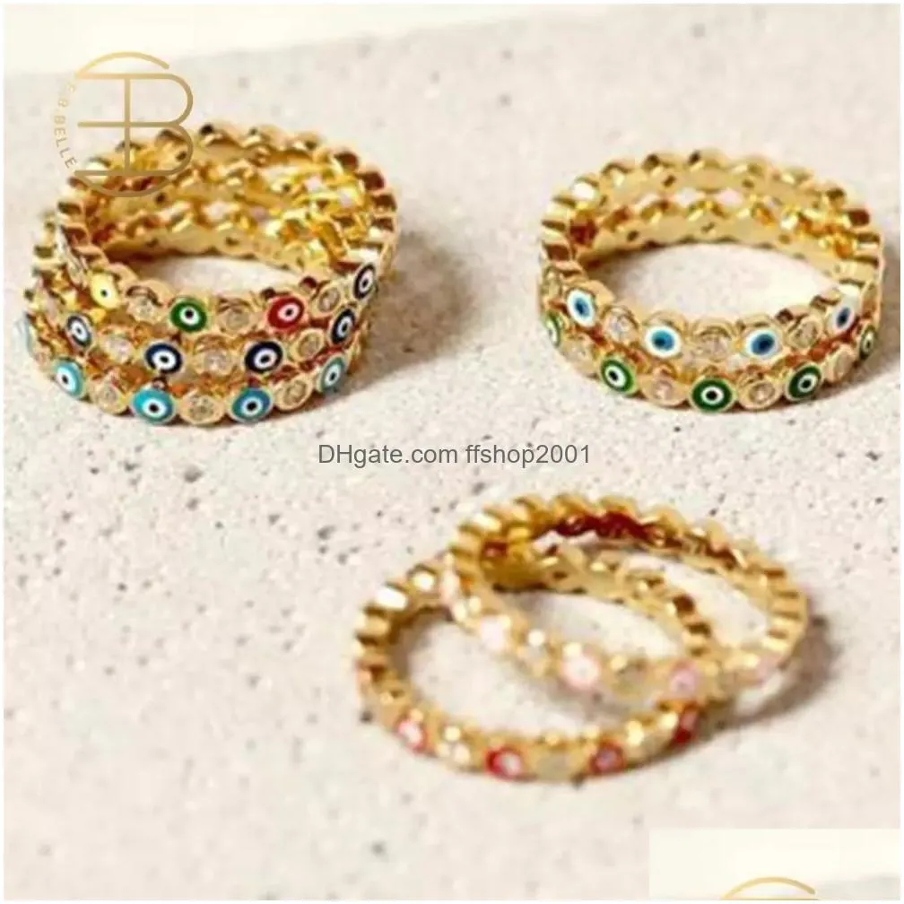 bohemian rainbow evil eye rhinestone filled gold rings with side stones vintage ladies midi kunle finger ring jewelry for women