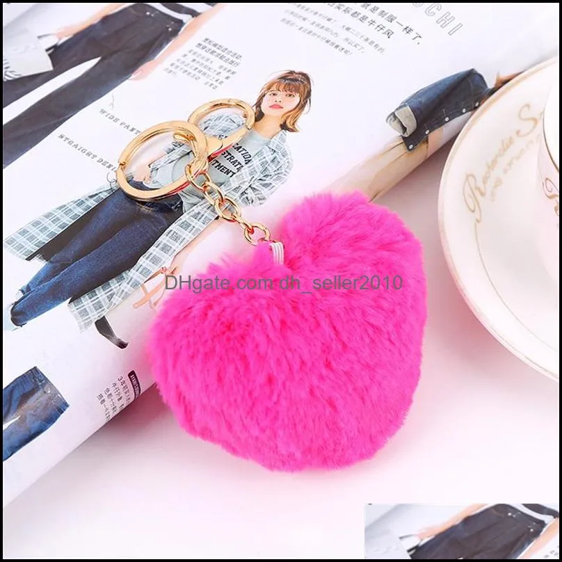 Fashion Heart Shape Imitation Rabbit Fur Ball Key Chain Ball Mobile Phone Keychain Car Women Bag Pendant Keychain